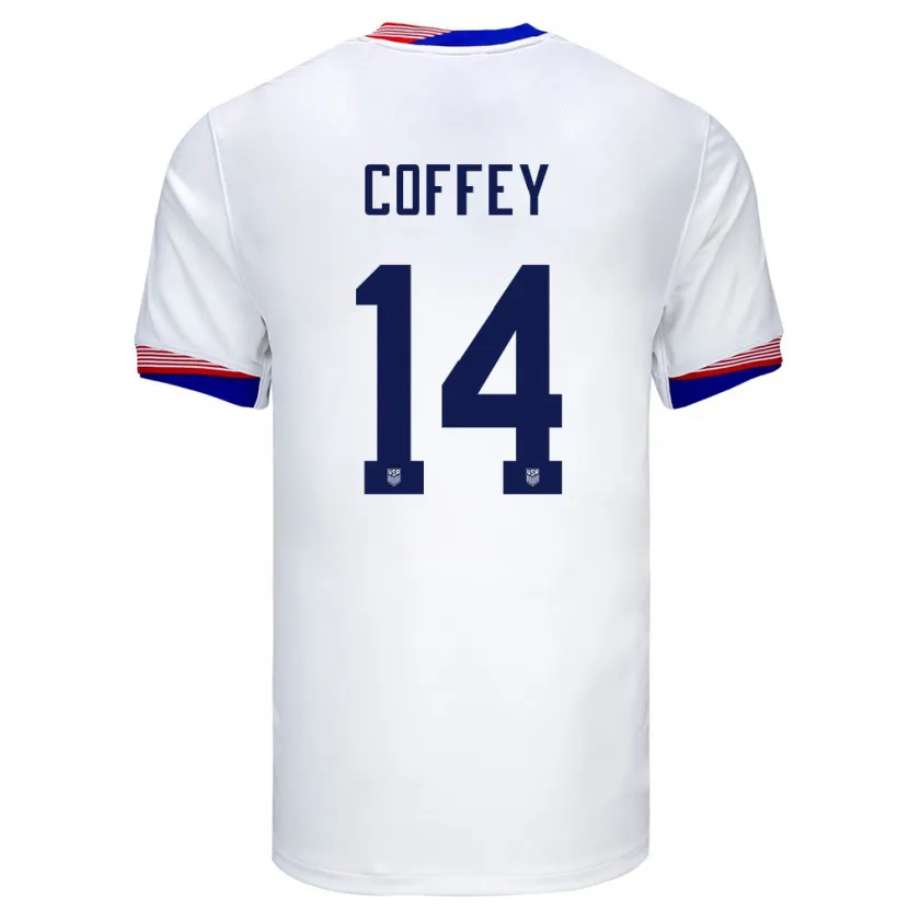 Danxen Homme Maillot États-Unis Sam Coffey #14 Blanc Tenues Domicile 24-26 T-Shirt