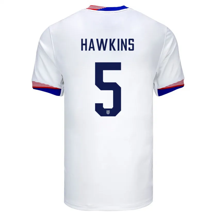 Danxen Homme Maillot États-Unis Stuart Hawkins #5 Blanc Tenues Domicile 24-26 T-Shirt