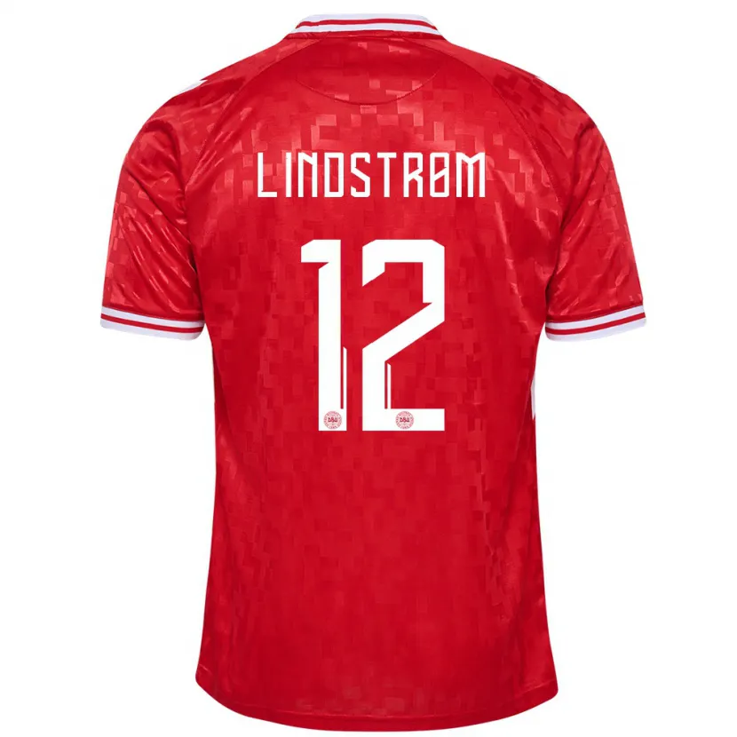 Danxen Homme Maillot Danemark Jesper Lindstrøm #12 Rouge Tenues Domicile 24-26 T-Shirt