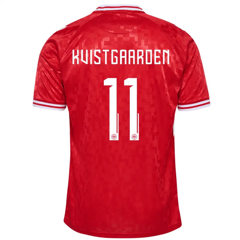 Danxen Homme Maillot Danemark Mathias Kvistgaarden #11 Rouge Tenues Domicile 24-26 T-Shirt
