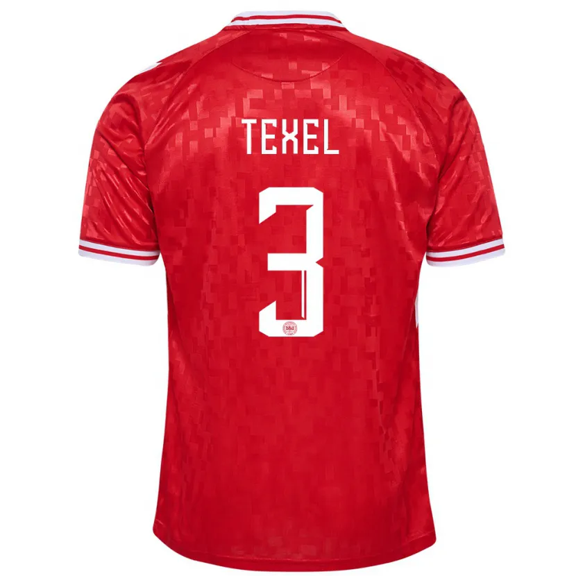 Danxen Homme Maillot Danemark Pontus Texel #3 Rouge Tenues Domicile 24-26 T-Shirt