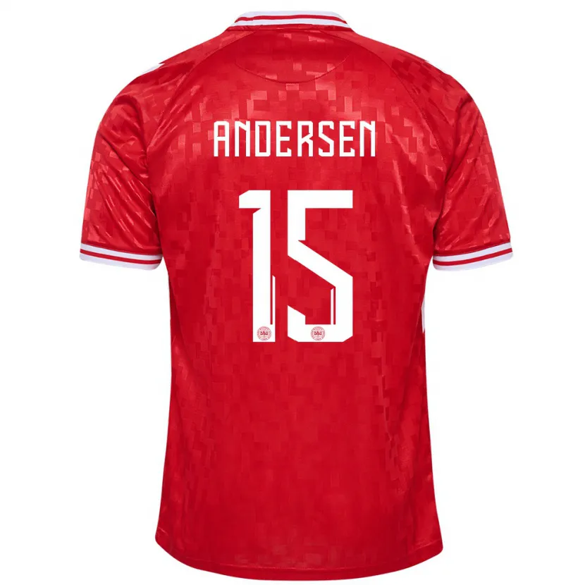 Danxen Homme Maillot Danemark Jacob Andersen #15 Rouge Tenues Domicile 24-26 T-Shirt
