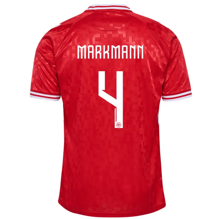 Danxen Homme Maillot Danemark Noah Markmann #4 Rouge Tenues Domicile 24-26 T-Shirt