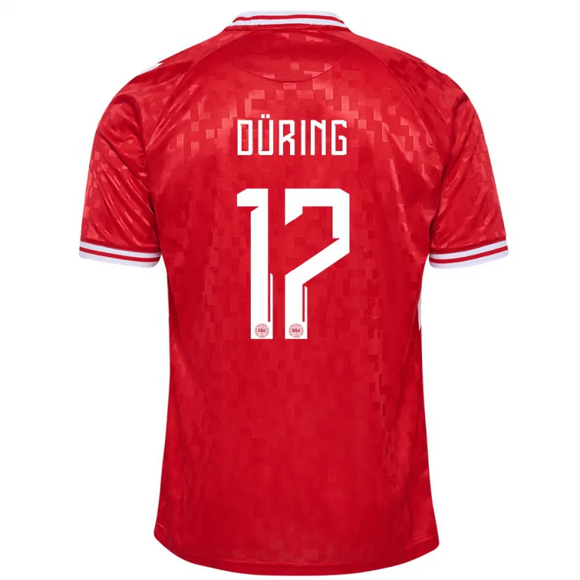 Danxen Homme Maillot Danemark Rasmus Düring #17 Rouge Tenues Domicile 24-26 T-Shirt