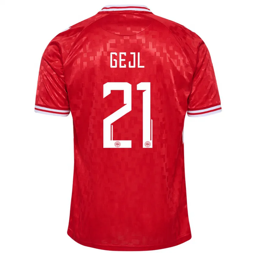 Danxen Homme Maillot Danemark Mille Gejl #21 Rouge Tenues Domicile 24-26 T-Shirt