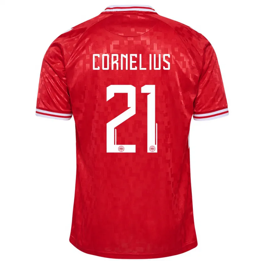Danxen Homme Maillot Danemark Andreas Cornelius #21 Rouge Tenues Domicile 24-26 T-Shirt