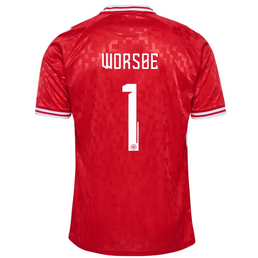 Danxen Homme Maillot Danemark Laura Worsoe #1 Rouge Tenues Domicile 24-26 T-Shirt