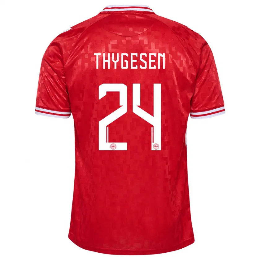 Danxen Homme Maillot Danemark Sarah Thygesen #24 Rouge Tenues Domicile 24-26 T-Shirt