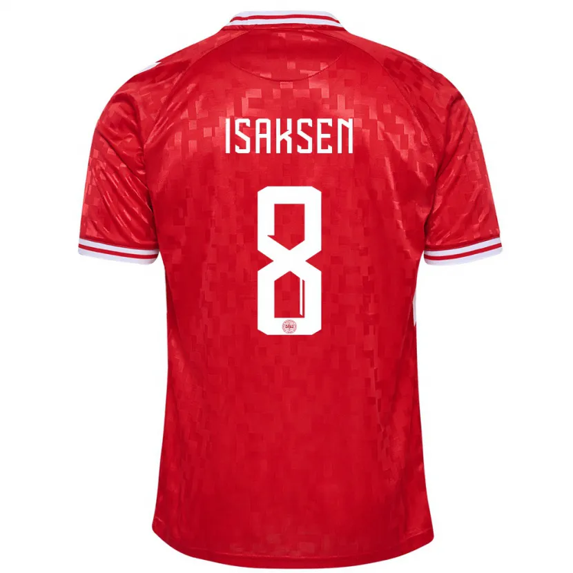 Danxen Homme Maillot Danemark Gustav Isaksen #8 Rouge Tenues Domicile 24-26 T-Shirt