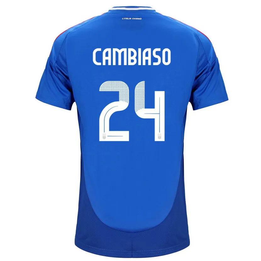 Danxen Homme Maillot Italie Andrea Cambiaso #24 Bleu Tenues Domicile 24-26 T-Shirt