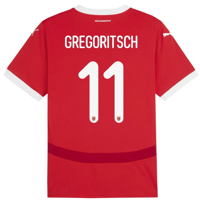 Danxen Homme Maillot Autriche Michael Gregoritsch #11 Rouge Tenues Domicile 24-26 T-Shirt