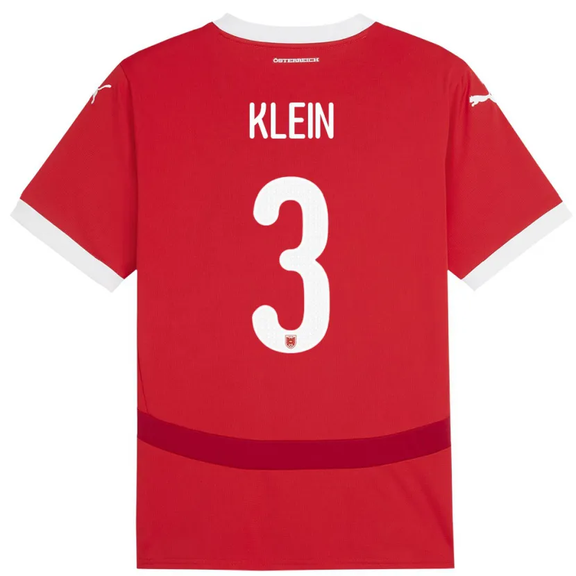 Danxen Homme Maillot Autriche Jennifer Klein #3 Rouge Tenues Domicile 24-26 T-Shirt