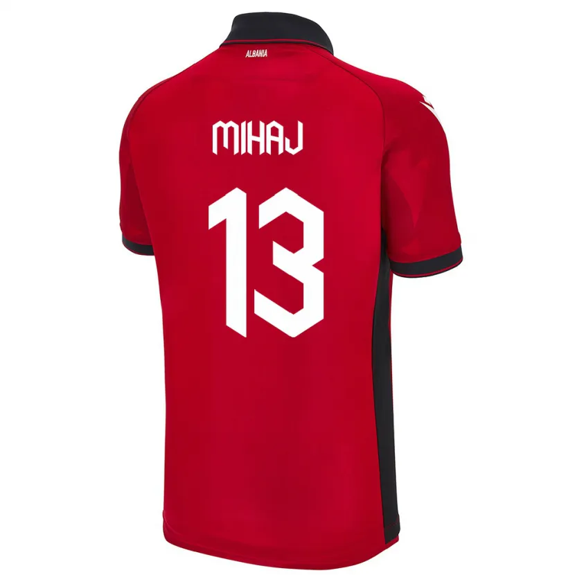 Danxen Homme Maillot Albanie Enea Mihaj #13 Rouge Tenues Domicile 24-26 T-Shirt
