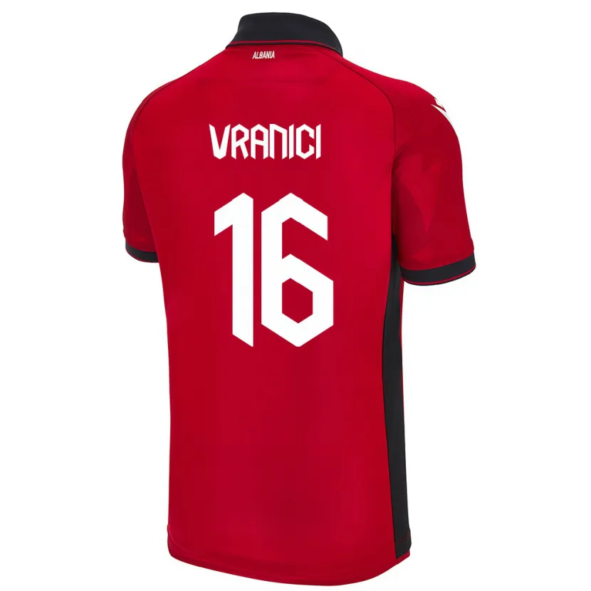 Danxen Homme Maillot Albanie Dean Vranici #16 Rouge Tenues Domicile 24-26 T-Shirt