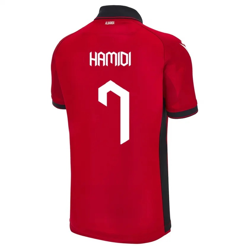 Danxen Homme Maillot Albanie Mimoza Hamidi #7 Rouge Tenues Domicile 24-26 T-Shirt
