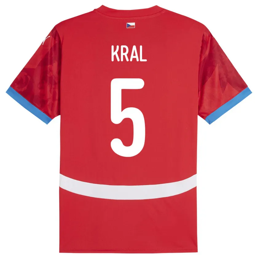 Danxen Homme Maillot Tchéquie Tomas Kral #5 Rouge Tenues Domicile 24-26 T-Shirt