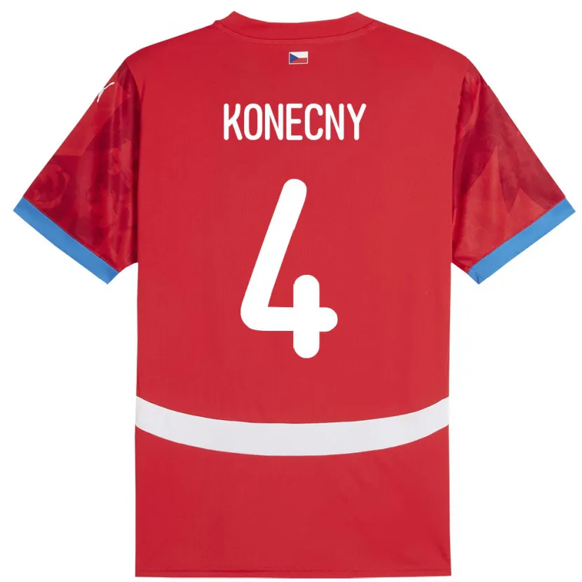 Danxen Homme Maillot Tchéquie Mikulas Konecny #4 Rouge Tenues Domicile 24-26 T-Shirt