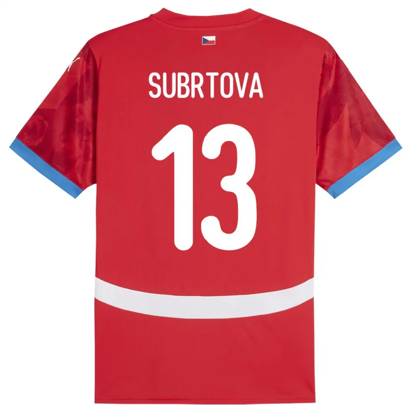 Danxen Homme Maillot Tchéquie Anna Šubrtová #13 Rouge Tenues Domicile 24-26 T-Shirt