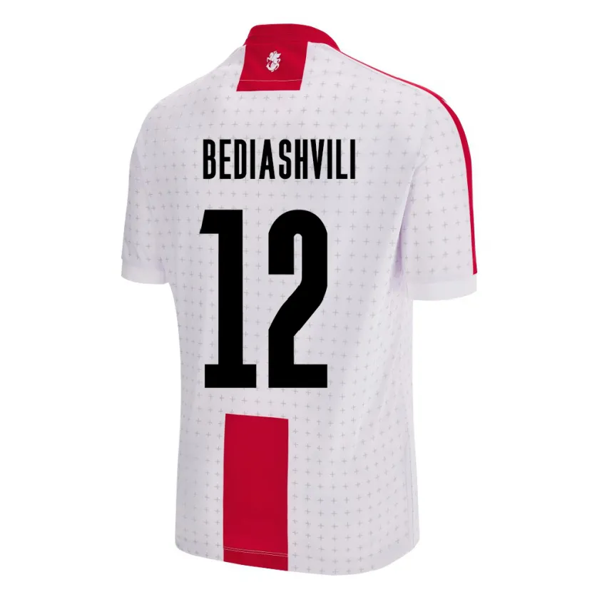 Danxen Homme Maillot Géorgie Giorgi Bediashvili #12 Blanc Tenues Domicile 24-26 T-Shirt