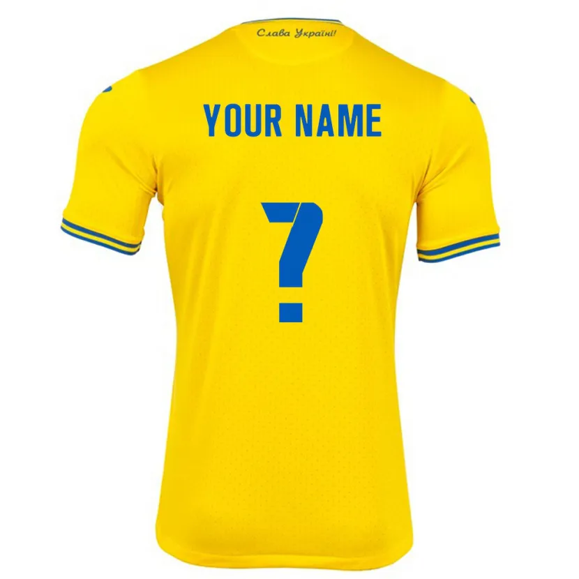 Danxen Homme Maillot Ukraine Votre Nom #0 Jaune Tenues Domicile 24-26 T-Shirt