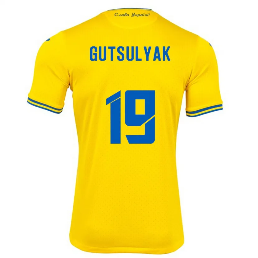 Danxen Homme Maillot Ukraine Oleksiy Gutsulyak #19 Jaune Tenues Domicile 24-26 T-Shirt