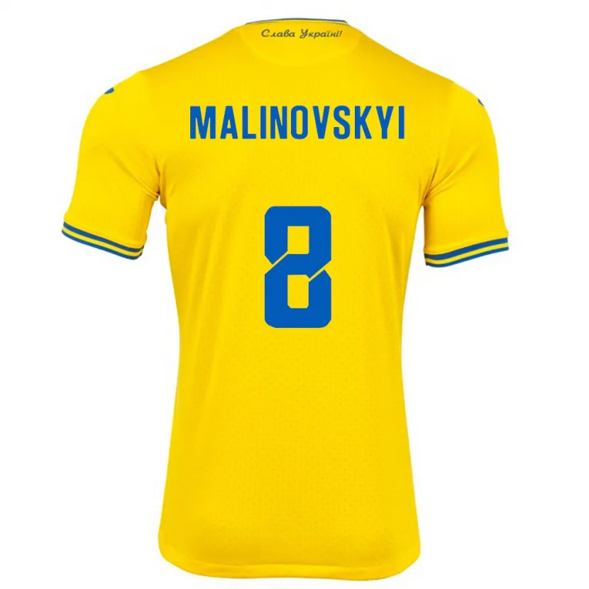 Danxen Homme Maillot Ukraine Ruslan Malinovskyi #8 Jaune Tenues Domicile 24-26 T-Shirt