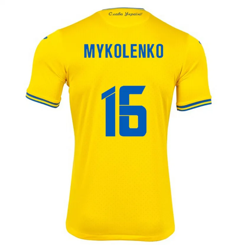 Danxen Homme Maillot Ukraine Vitaliy Mykolenko #16 Jaune Tenues Domicile 24-26 T-Shirt