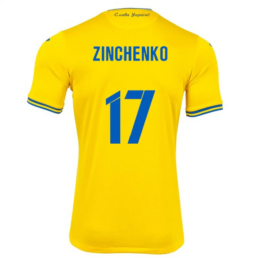 Danxen Homme Maillot Ukraine Oleksandr Zinchenko #17 Jaune Tenues Domicile 24-26 T-Shirt