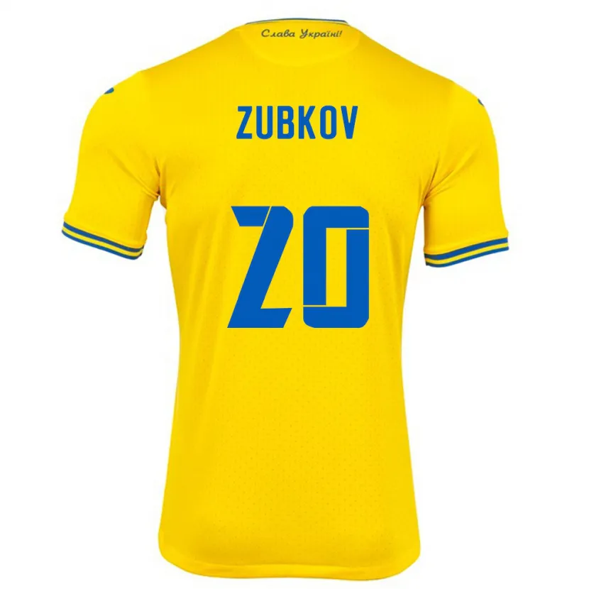 Danxen Homme Maillot Ukraine Oleksandr Zubkov #20 Jaune Tenues Domicile 24-26 T-Shirt