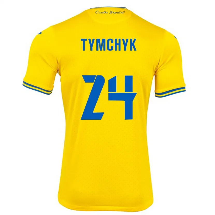 Danxen Homme Maillot Ukraine Oleksandr Tymchyk #24 Jaune Tenues Domicile 24-26 T-Shirt