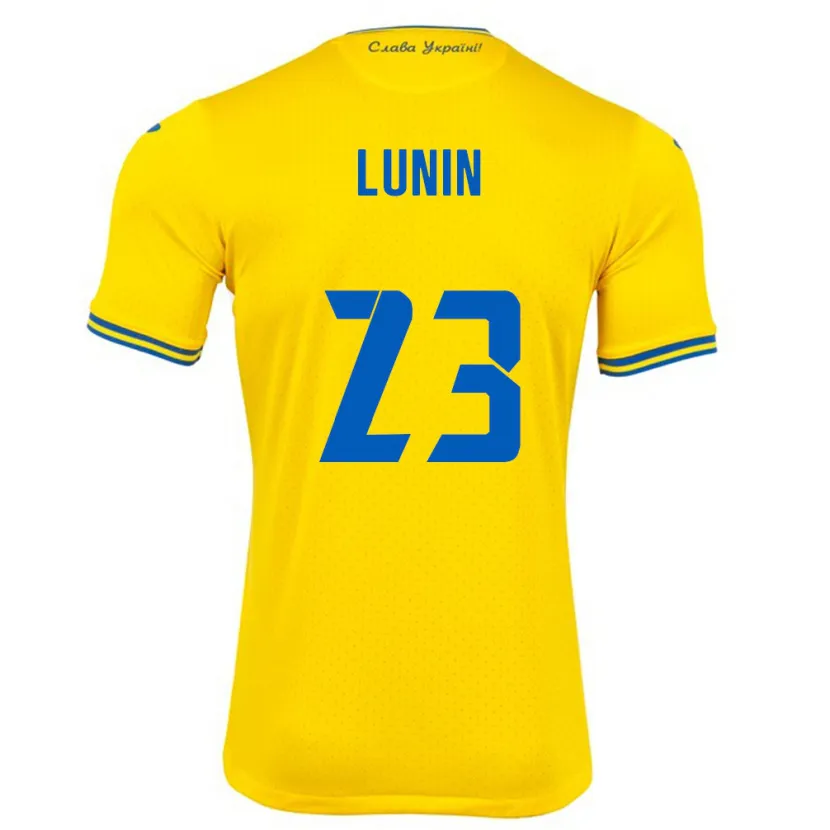 Danxen Homme Maillot Ukraine Andriy Lunin #23 Jaune Tenues Domicile 24-26 T-Shirt