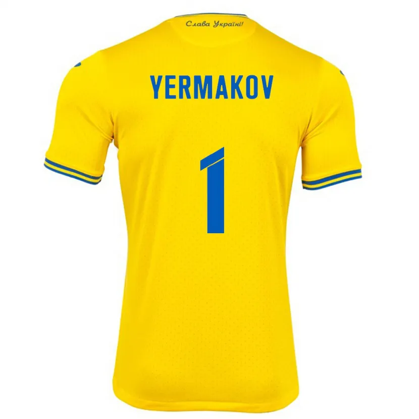 Danxen Homme Maillot Ukraine Georgiy Yermakov #1 Jaune Tenues Domicile 24-26 T-Shirt
