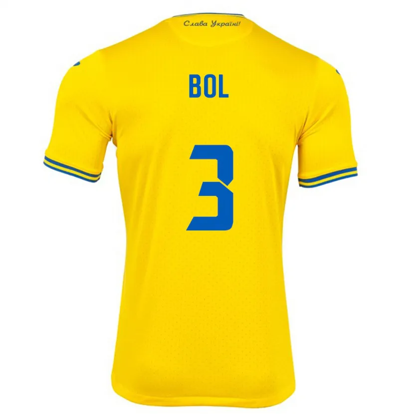 Danxen Homme Maillot Ukraine Anton Bol #3 Jaune Tenues Domicile 24-26 T-Shirt