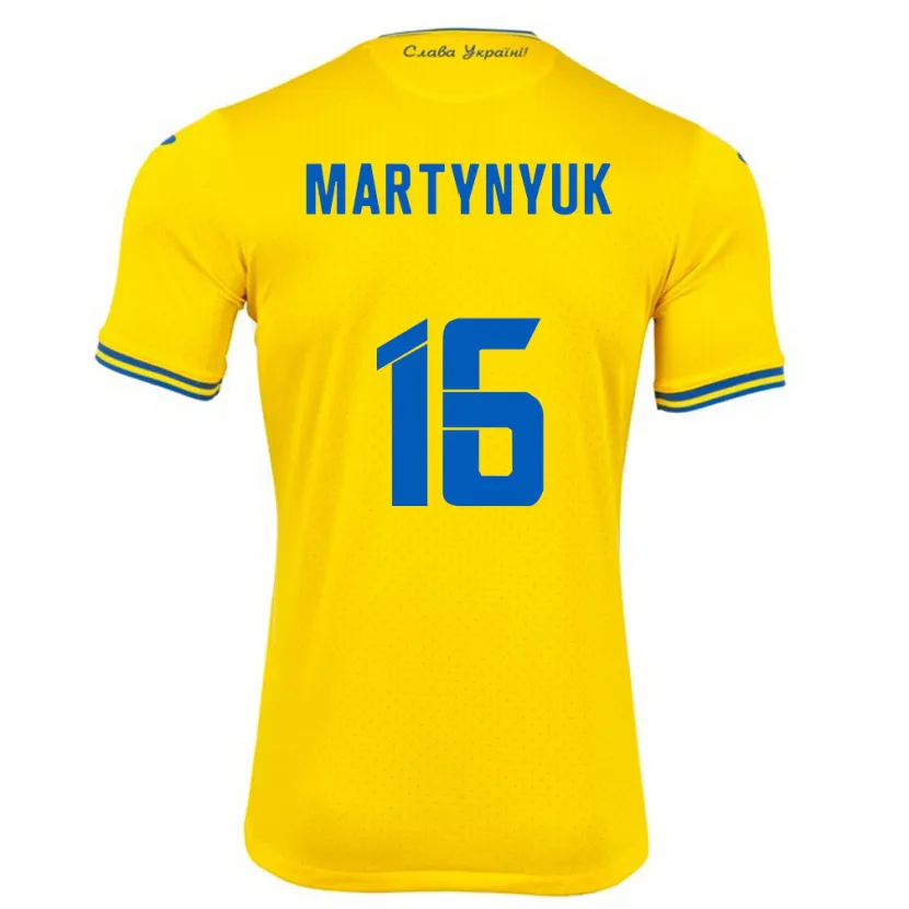 Danxen Homme Maillot Ukraine Oleksandr Martynyuk #16 Jaune Tenues Domicile 24-26 T-Shirt