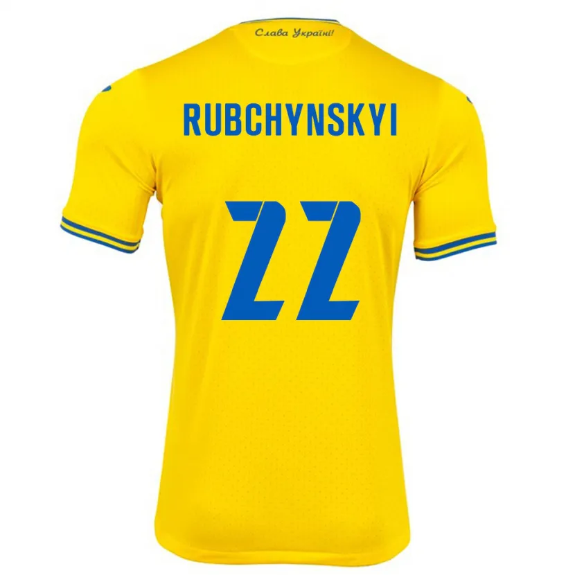Danxen Homme Maillot Ukraine Valentyn Rubchynskyi #22 Jaune Tenues Domicile 24-26 T-Shirt