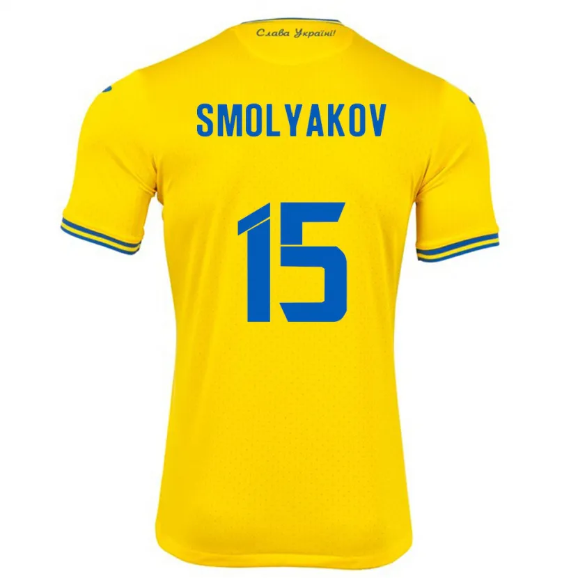 Danxen Homme Maillot Ukraine Artem Smolyakov #15 Jaune Tenues Domicile 24-26 T-Shirt