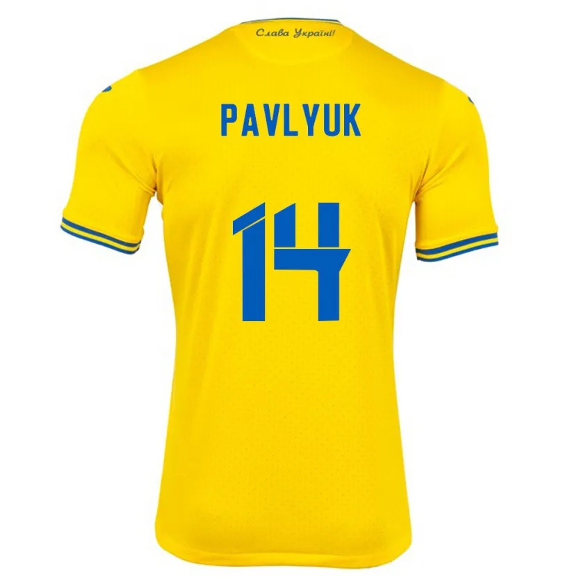Danxen Homme Maillot Ukraine Yevgen Pavlyuk #14 Jaune Tenues Domicile 24-26 T-Shirt
