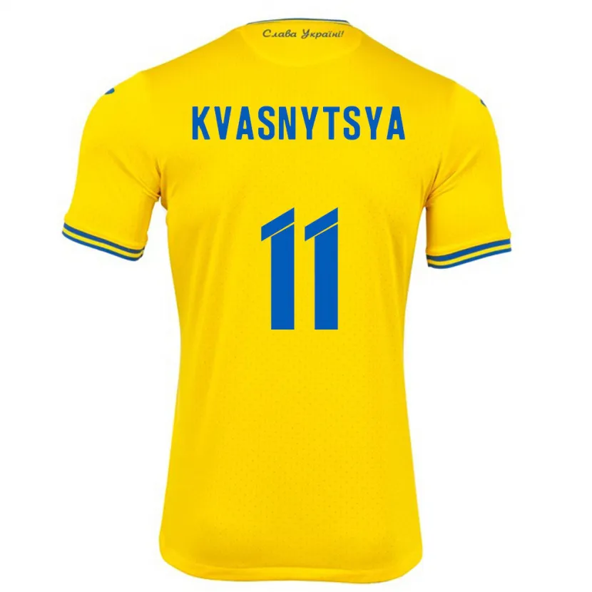 Danxen Homme Maillot Ukraine Ilya Kvasnytsya #11 Jaune Tenues Domicile 24-26 T-Shirt