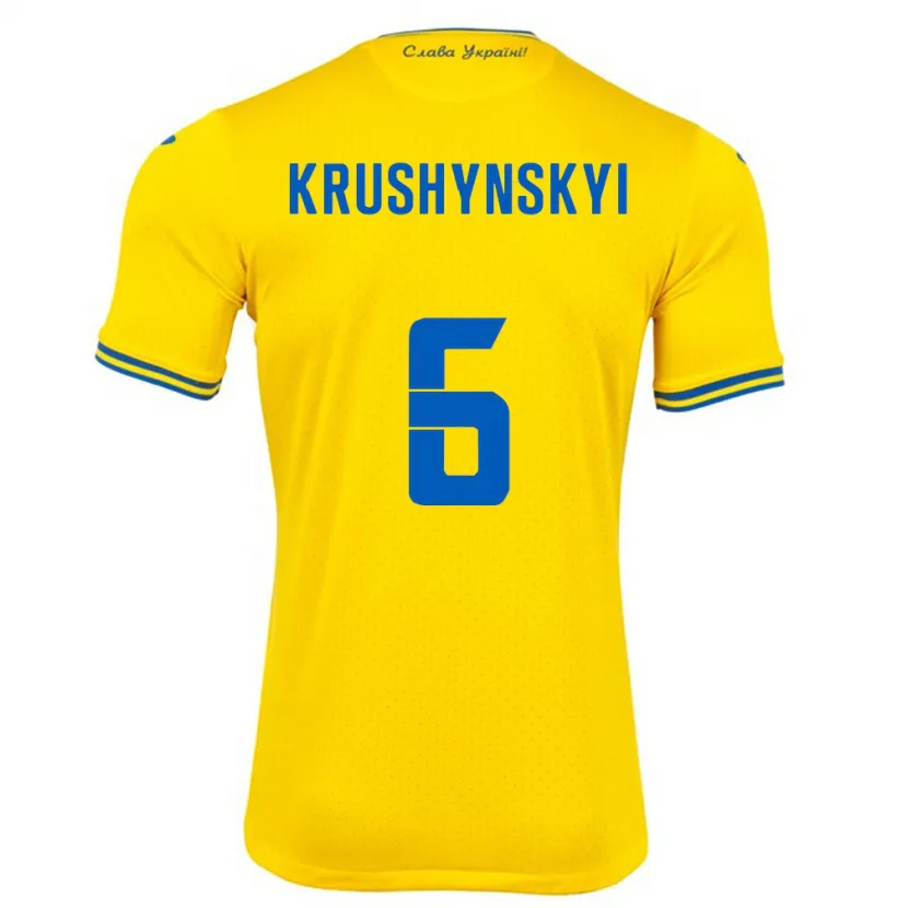 Danxen Homme Maillot Ukraine Borys Krushynskyi #6 Jaune Tenues Domicile 24-26 T-Shirt