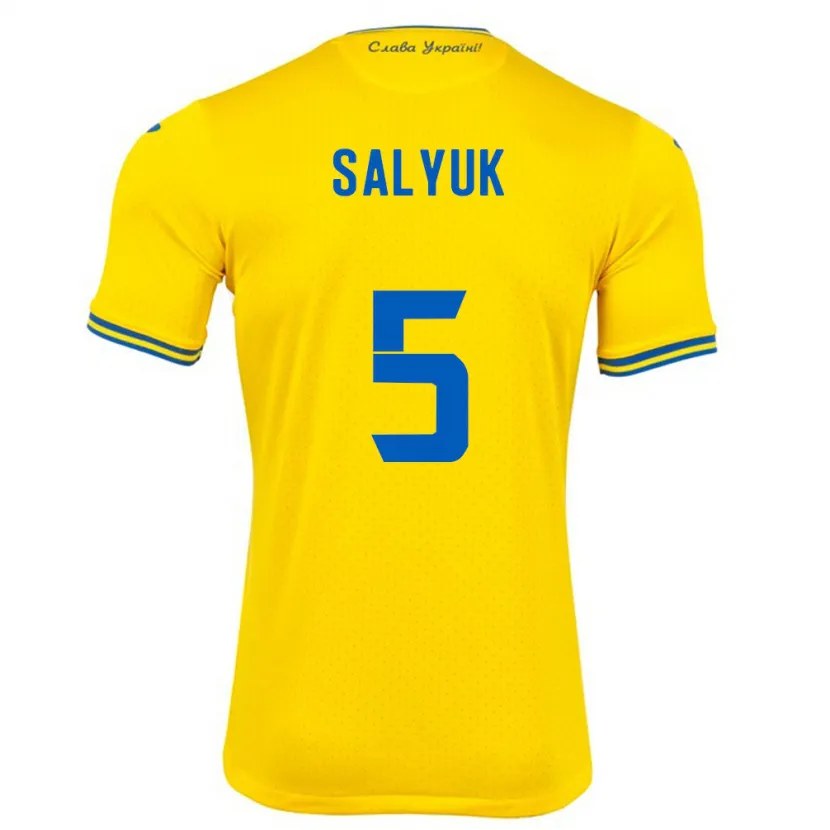 Danxen Homme Maillot Ukraine Volodymyr Salyuk #5 Jaune Tenues Domicile 24-26 T-Shirt