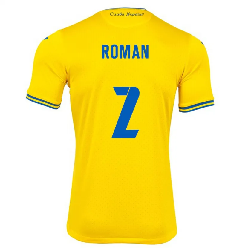 Danxen Homme Maillot Ukraine Vitaliy Roman #2 Jaune Tenues Domicile 24-26 T-Shirt