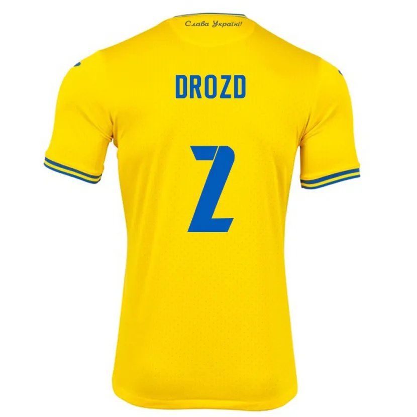 Danxen Homme Maillot Ukraine Anton Drozd #2 Jaune Tenues Domicile 24-26 T-Shirt