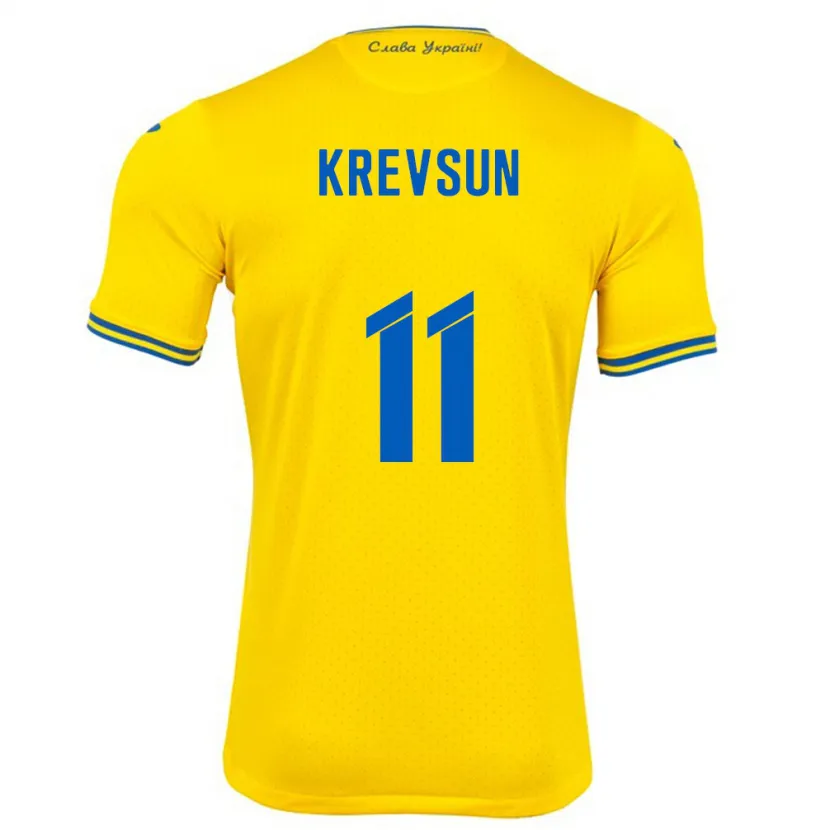 Danxen Homme Maillot Ukraine Danylo Krevsun #11 Jaune Tenues Domicile 24-26 T-Shirt