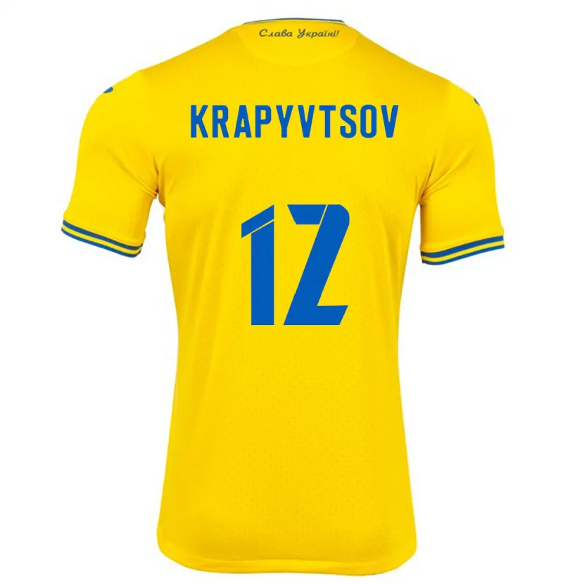 Danxen Homme Maillot Ukraine Vladyslav Krapyvtsov #12 Jaune Tenues Domicile 24-26 T-Shirt