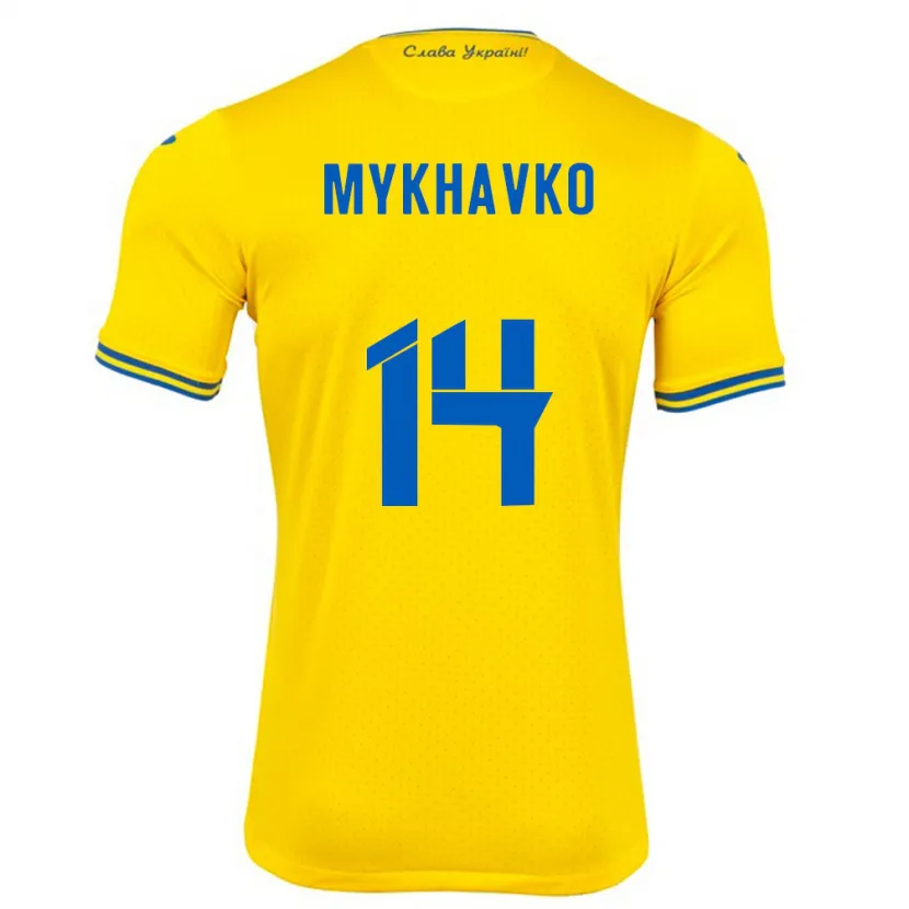 Danxen Homme Maillot Ukraine Taras Mykhavko #14 Jaune Tenues Domicile 24-26 T-Shirt
