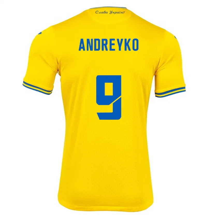 Danxen Homme Maillot Ukraine Ivan Andreyko #9 Jaune Tenues Domicile 24-26 T-Shirt