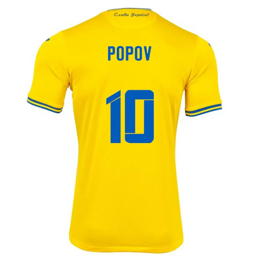 Danxen Homme Maillot Ukraine Bogdan Popov #10 Jaune Tenues Domicile 24-26 T-Shirt
