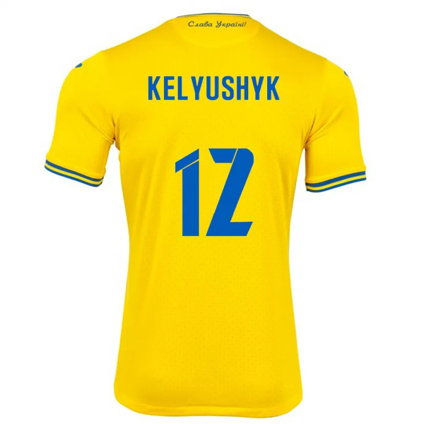 Danxen Homme Maillot Ukraine Darya Kelyushyk #12 Jaune Tenues Domicile 24-26 T-Shirt
