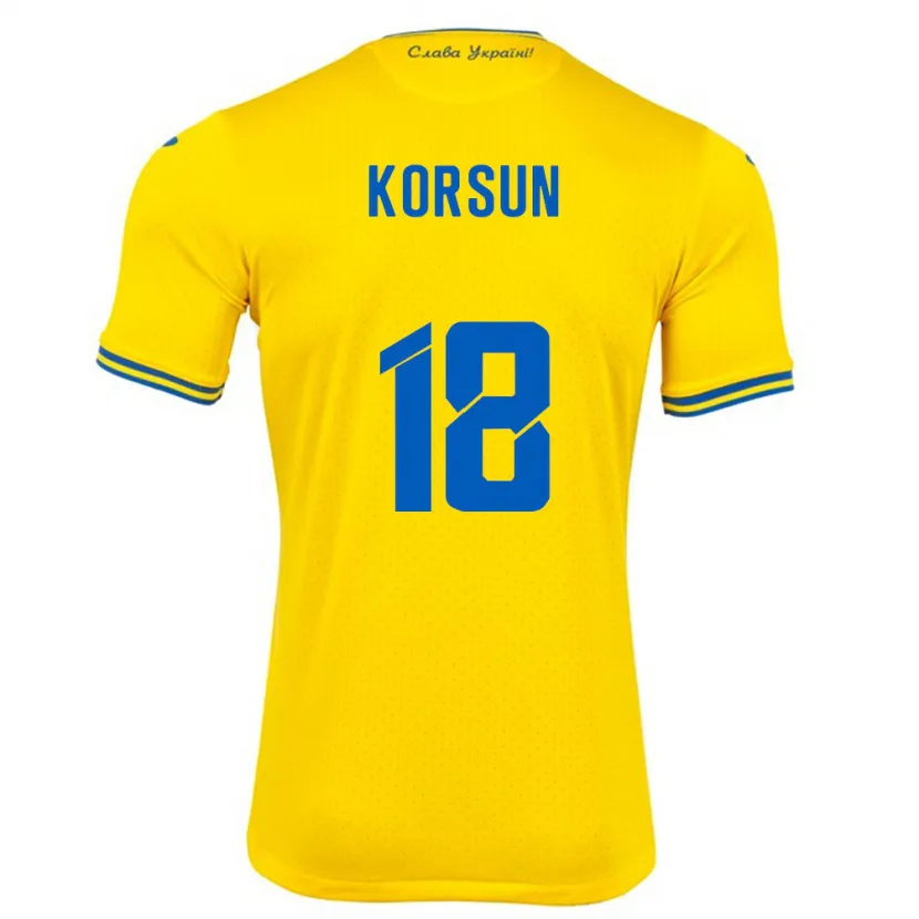 Danxen Homme Maillot Ukraine Kateryna Korsun #18 Jaune Tenues Domicile 24-26 T-Shirt