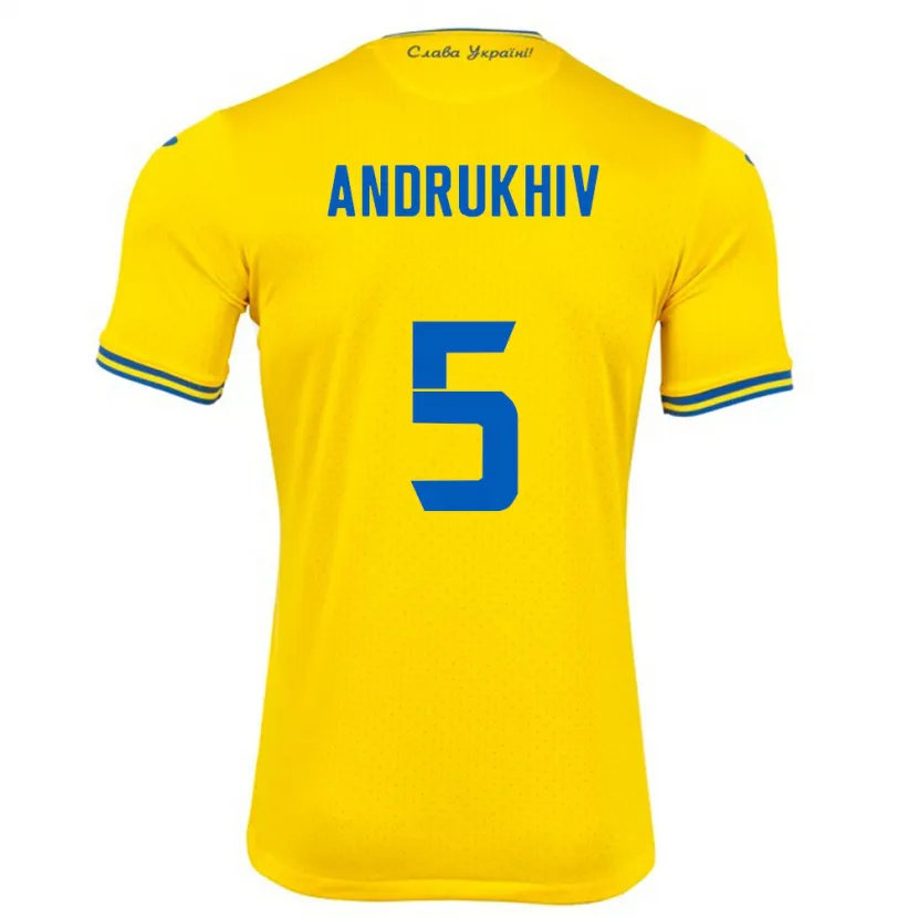 Danxen Homme Maillot Ukraine Veronika Andrukhiv #5 Jaune Tenues Domicile 24-26 T-Shirt